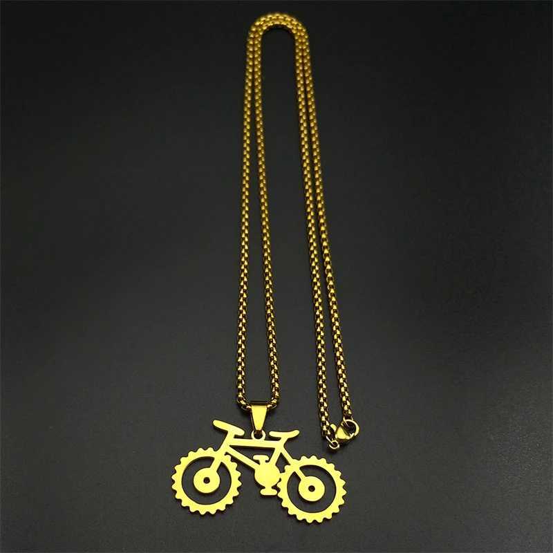 Trendy Bike Pendant Necklace For Men Stainless Steel Gold Silver Color Ma Hip Hop Geometric Bicycle Cycling Chain Jewelry W250718