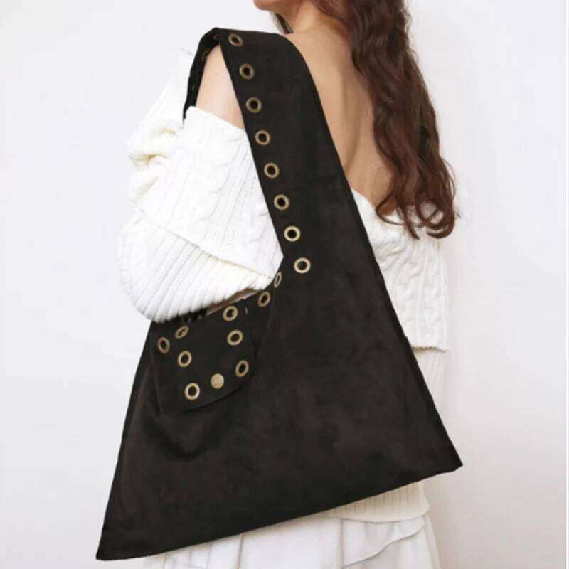 Retro Rivet Shoulder Armpit Fashion Motorcycle Suede Large Capacity Tote Bag