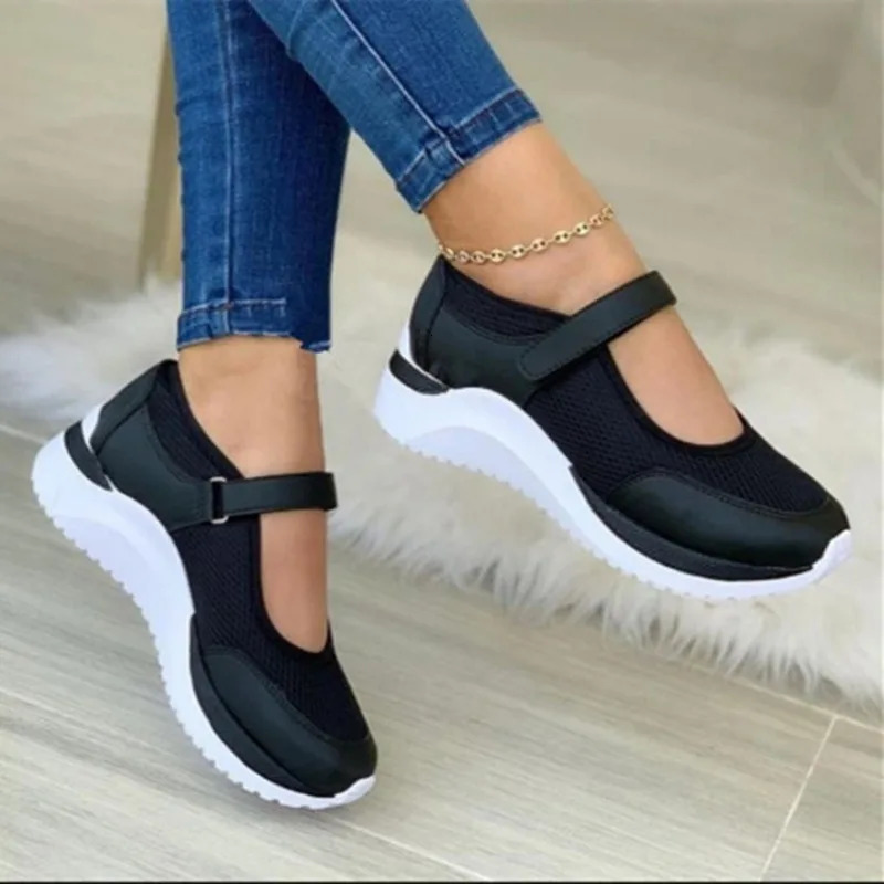 Round Head Knitted Womens Thick Sole Single Shoes Womens Large Size 36-43 Grid Casual Womens Shoes Sneakers Women 250717