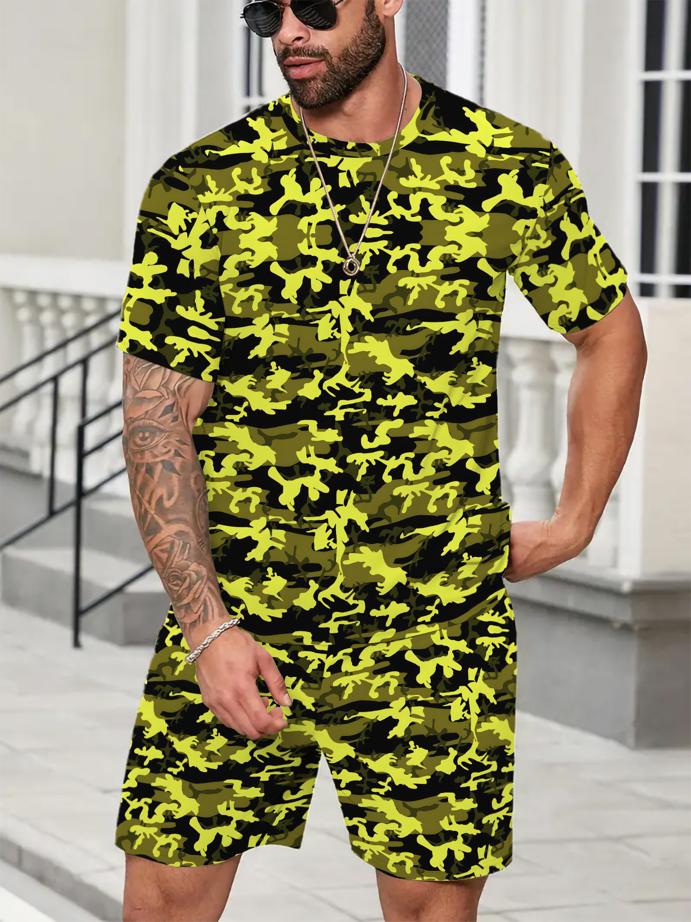 Designer tracksuit man set men sportswear fitness print loose short sleeve shorts 2 in 1 outdoor casual daily wear tracksuits vintage