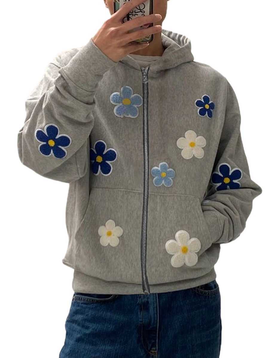 Women s Floral Embroidery Hoodie Long Sleeve Hood Sweatshirt with Front Pocket Z250719