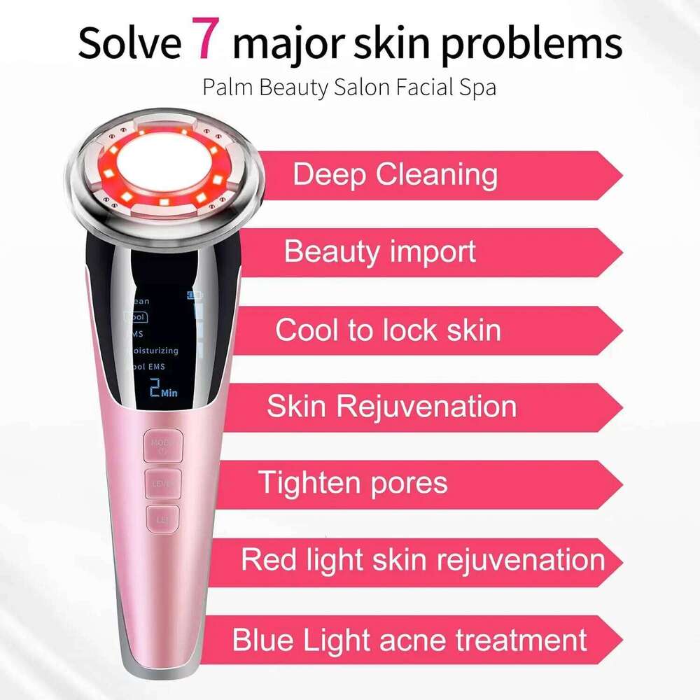 7 in 1 Facial Beauty Device Hot and Cold Photon Introduction Instrument EMS Micro Current Face Massager Home Cleansing Lifting