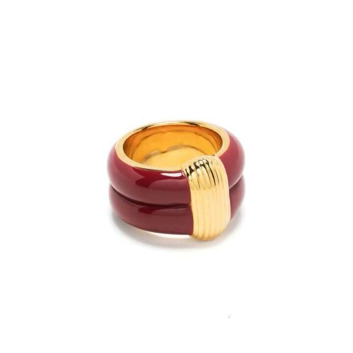Gold-Plated Copper Vertical Stripe Handmade Enamel Dopamine Color Ring