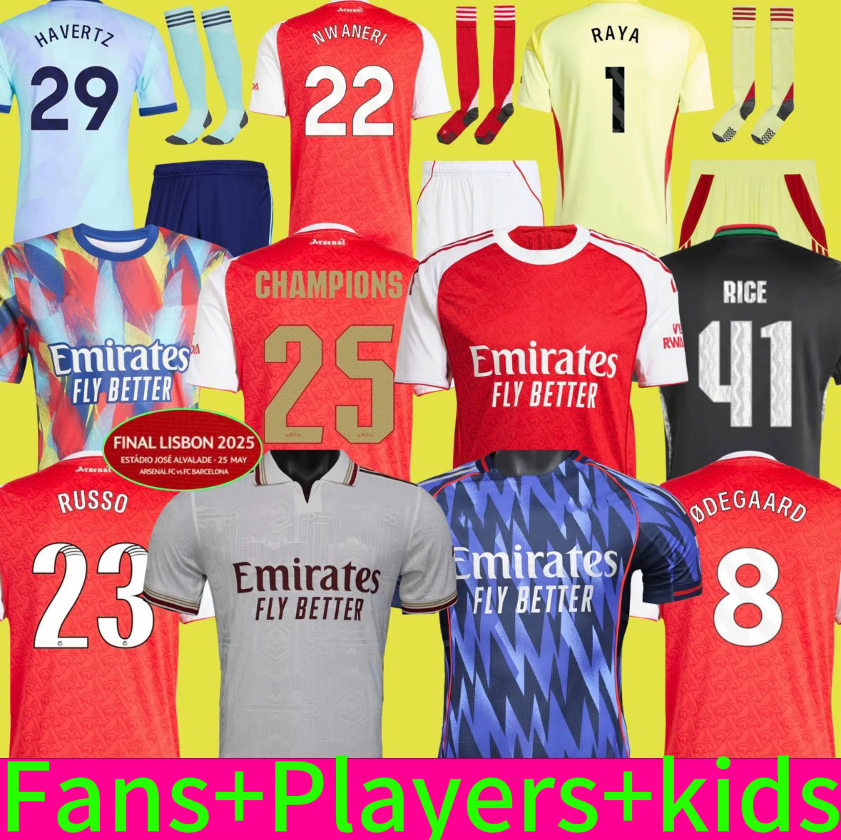 25 26 SAKA Soccer Jerseys ODEGAARD RICE HAVERTZ NWANERI MARTINELLI Calafiori NKETIAH SALIBA TROSSARD JESUS Football Shirt Kids Child Training Kit uniform shirts