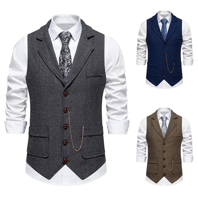 Autumn Mens Herringbone Stitched Satin Inner Vest Business Casual Formal Suit Pocket Double Breasted 250707