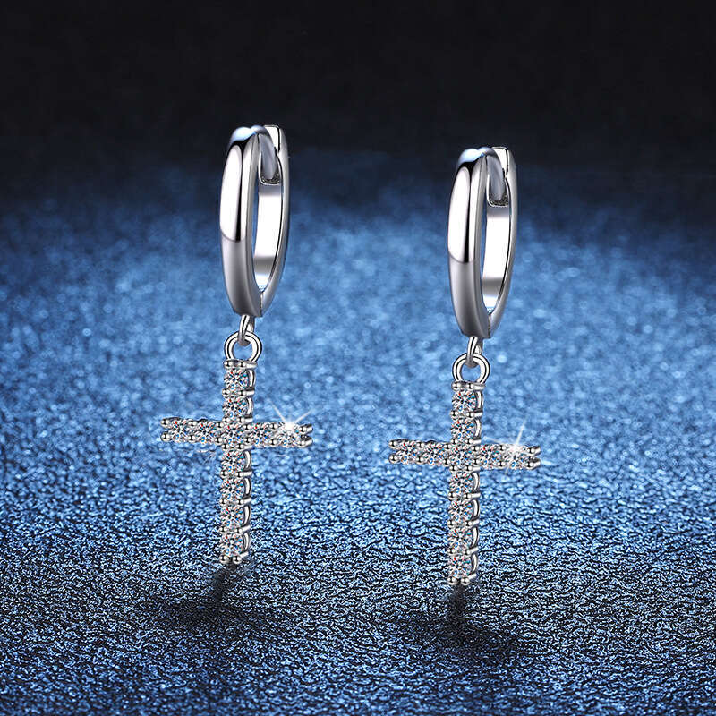 S Pure Sier for Women Full Dia Drop High-end Style Cross Moissanite Earrings 070