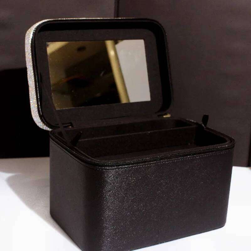 23X16x17cm Lady Big Capacity Making Up Container With Mirror Sparkle Rhinestone For Girls Birthday Gift