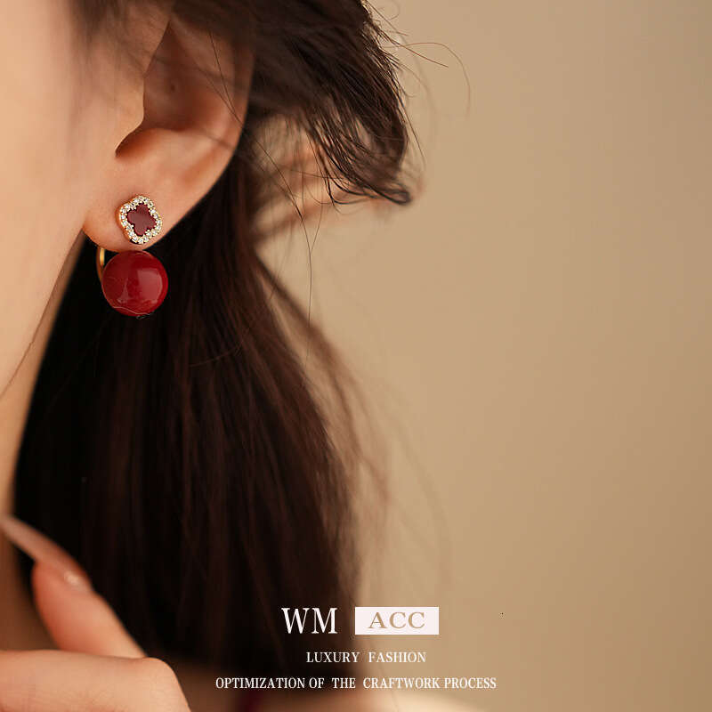 Real Gold Plated Sier Needle Flower Round Ball Fashion Two-Way Wear Versatile High-End Elegant Earrings