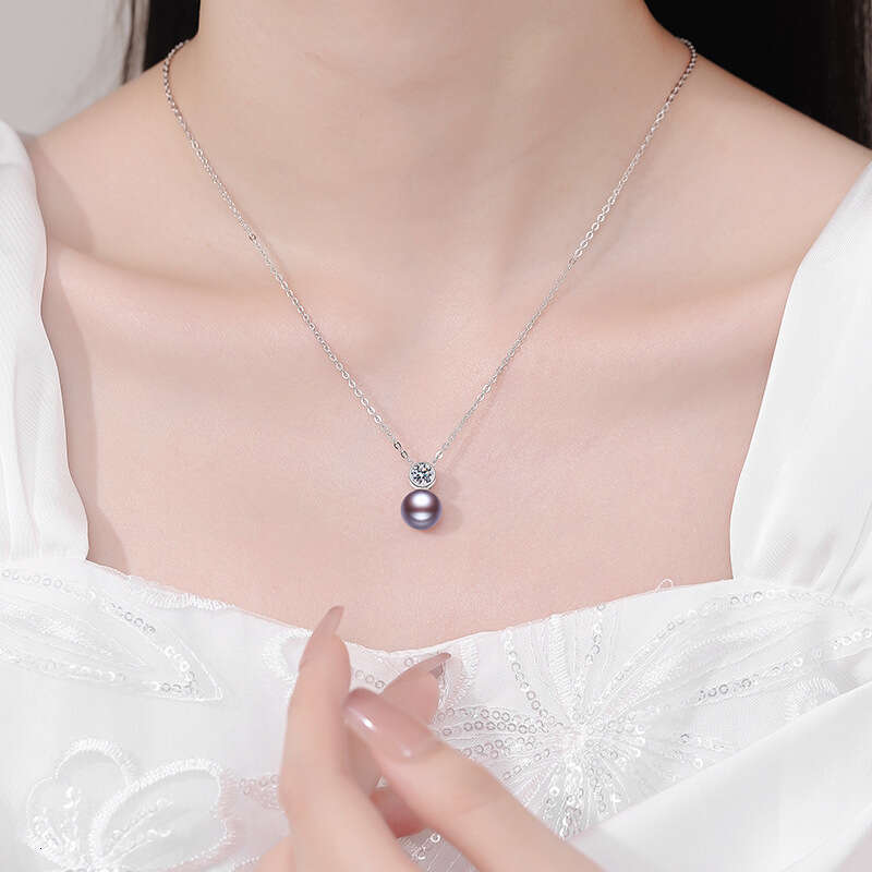 Moissanite Natural Freshwater Pearl Princess Diana Style Pendant Sterling Sier Necklace b25