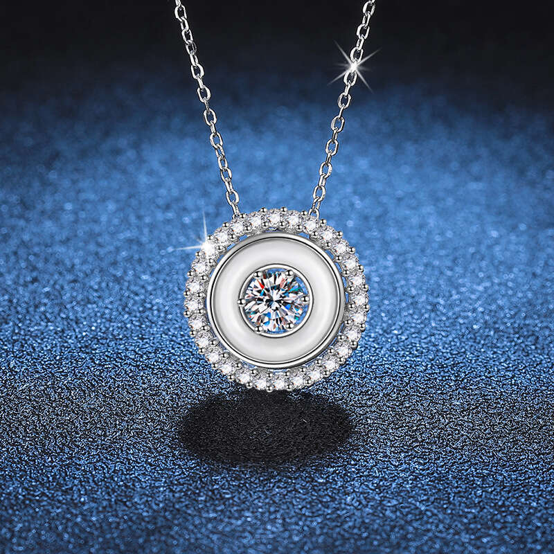 S Pure Sier for Women Natural White Mother-of-Pearl Luxurious Geometric Double Circle Pendant 50 Points Moissanite Necklace ba4