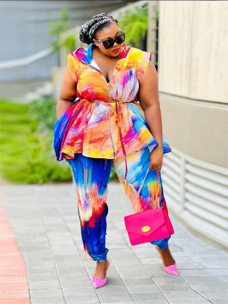 Wmstar Plus Size Women Clothing Two Piece Set Hoodies Tie Dye Casual Loose Top and Pants Matching Suit Wholesale Drop 250714