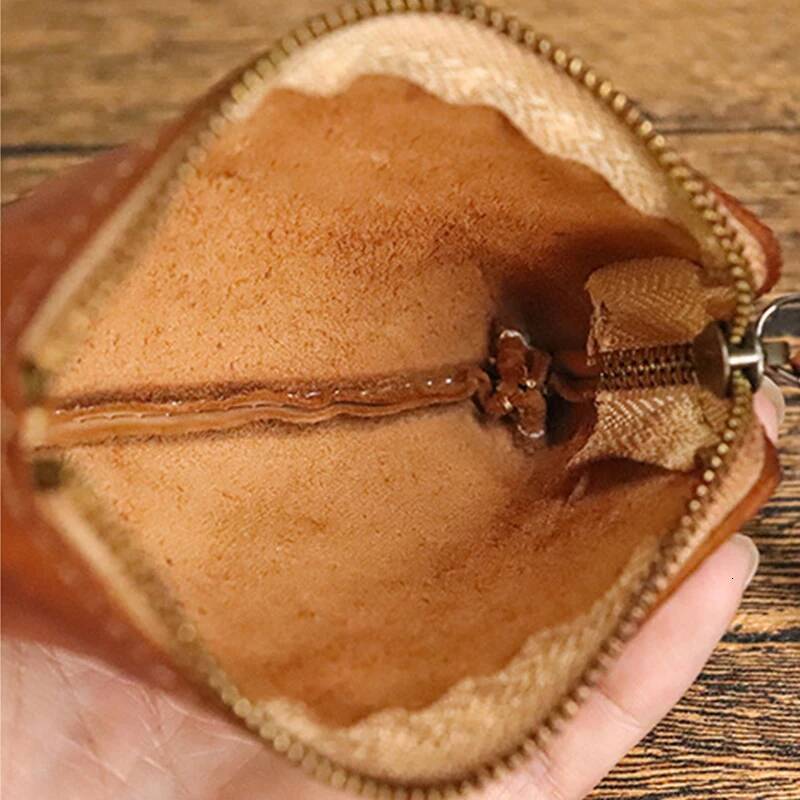 Genuine Leather Men's Vintage Coin Purse Money Bag Zipper Small Pocket for Men Women Short Wallet with Card Holder