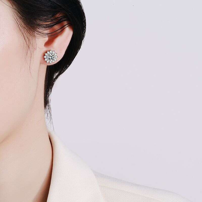 Live S Pure Sier Suower Studs 50 Carat D Color Moissanite Stud Earrings for Women d95