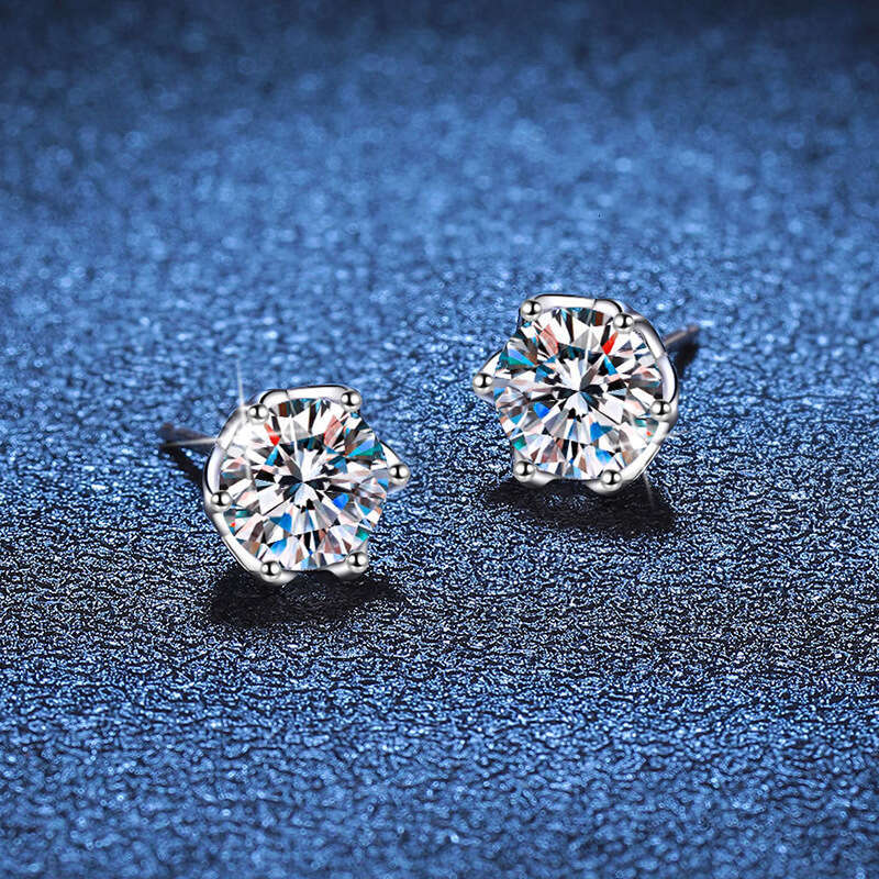 S Pure Sier Six-Prong Rose Petal Single Dia Moissanite Earrings for Women 9ea