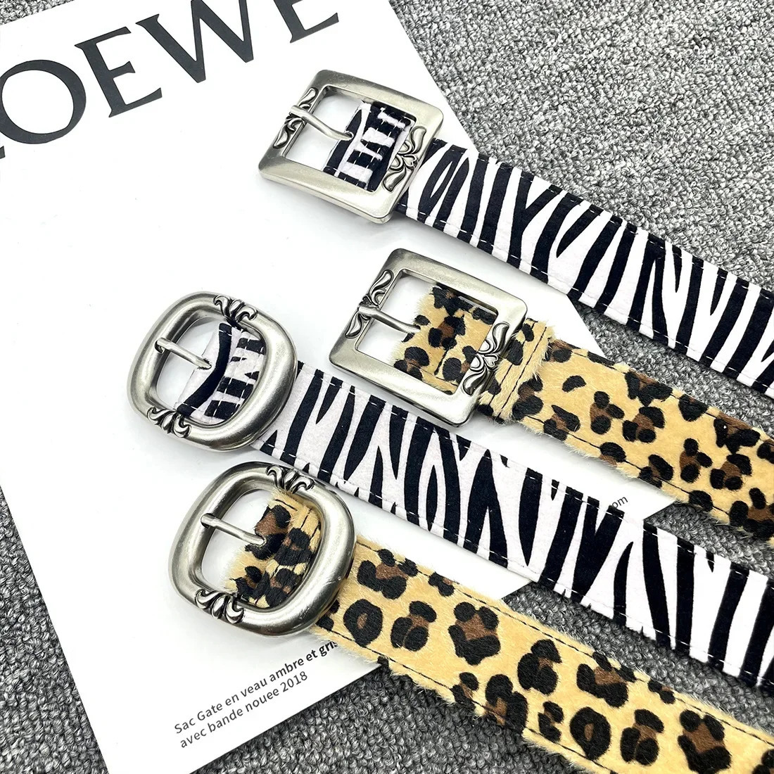 Leopard Snake Zebra Pattern Snakeskin Cos Skin Cricle Pin Golden Buckle Y2k Belts for Dress Jeans Suits 250717