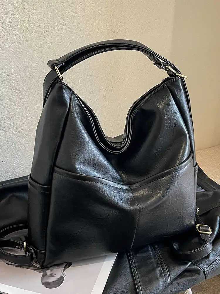 2025 New Autumn Winter Mens Bag Fi Versatile Solid Color Single Shoulder Bags Simple Commuter Large Capacity PU Backpack Y250718