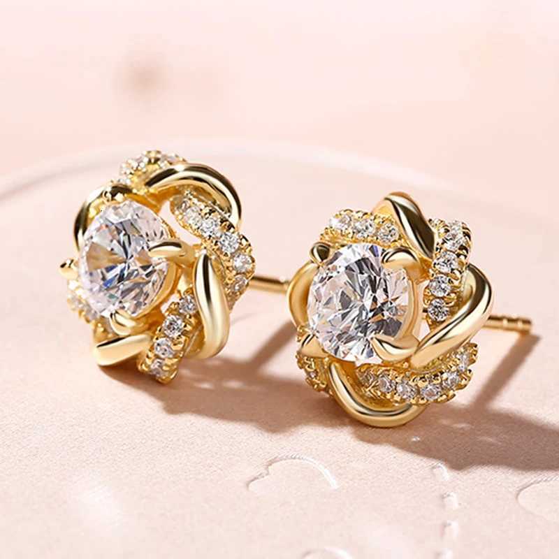 844 Dainty Gold Color Cubic Zirconia Stud Earrings for Women Fashion Contracted Design Bridal Wedding Earrings Luxury Jewelry XJ250718