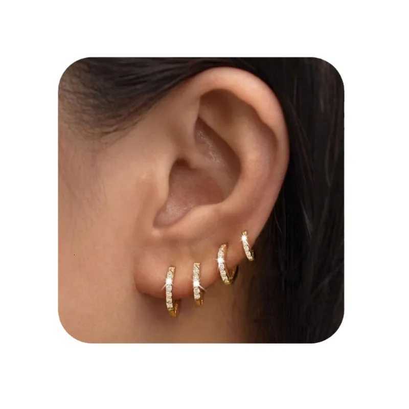 4 Pairs Small 14k Gold Plated Hoop Earrings Set Mini Cartilage Helix Sparkling Cubic Zirconia Huggie Hoop Pack for Women Men XJ250718
