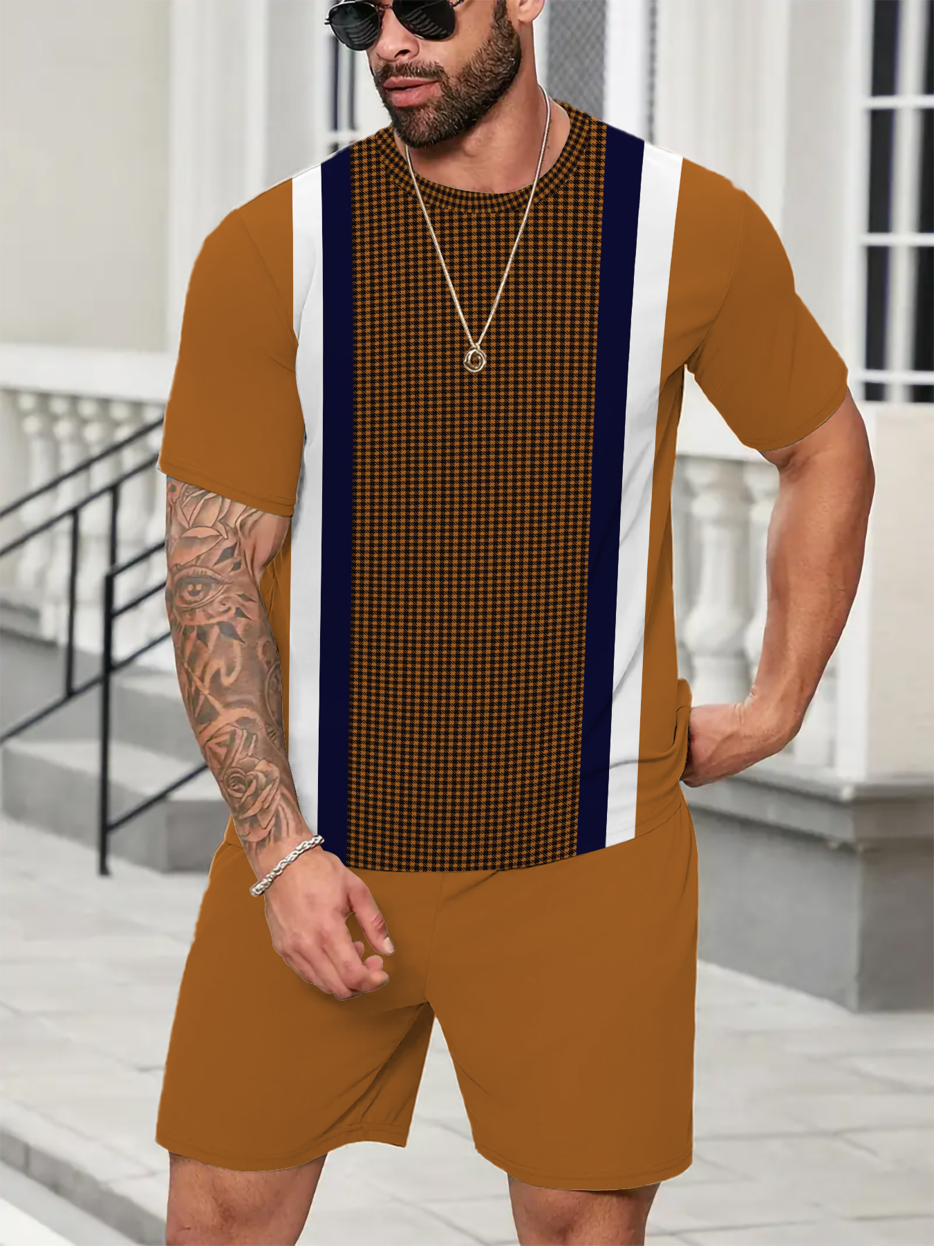 Designer tracksuit man set men sportswear fitness print loose short sleeve shorts 2 in 1 outdoor casual daily wear tracksuits vintage