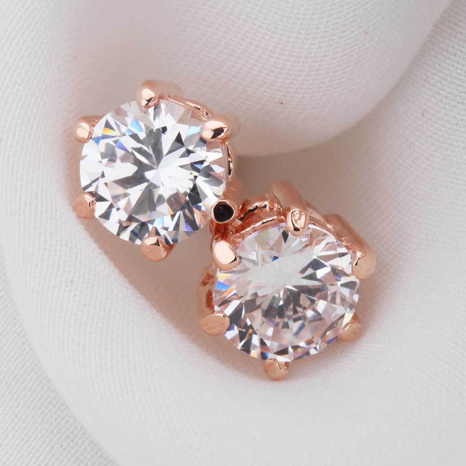Classic Zirconia Stud Earrings for Women Men Sparkling Crystal Rose Gold Color Wedding Engagement Ear Accessories Jewelry E035XJ250718