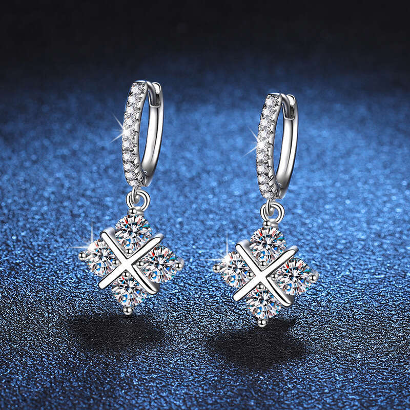 S Pure Sier for Women Dreamcatcher Elegant Classic Cross Stud Moissanite Earrings ce0