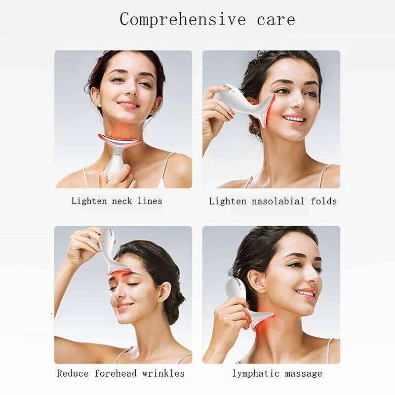 Neck Face Beauty EMS Vibration Massage 3 Colors Light LED Photon Therapy Skin Lifting Tighten Device Anti Wrinkle Remover