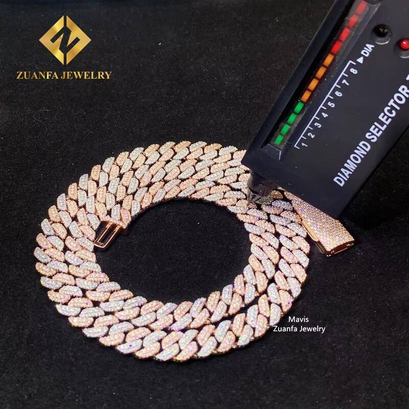 Wholesale Price Hip Hop Men Cuban Necklace Two Tone 925 Silver 10MM Iced Out Moissanite Cuban Link Chain Rock Jewelry