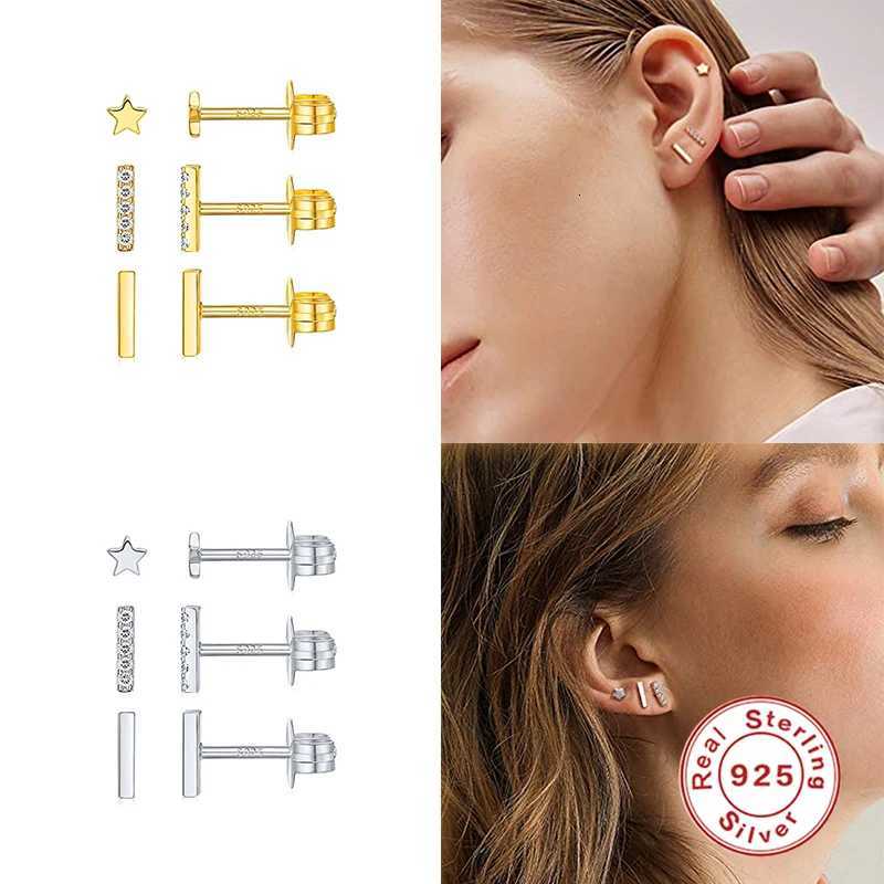 3pcs/set Bling Zircon Earrings 925 Sterling Silver Cute Mini Heart Star Stud Earrings Ear Bone Earlobe Piercing Jewelry XJ250718