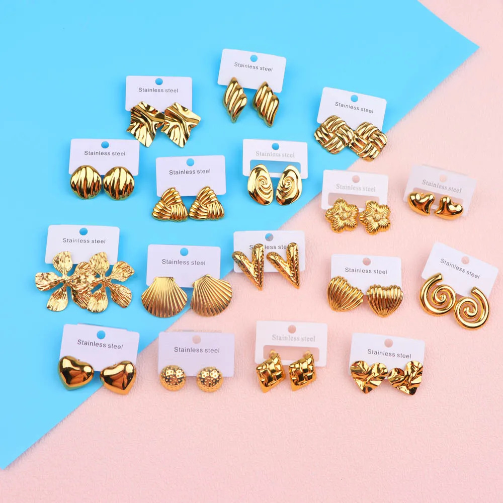 10Pairs/Lot Elegant Simple Stainless Steel Women Earrings Geometric Heart Mixed Style Jewelry Gift Giving Wedding Travel 250716