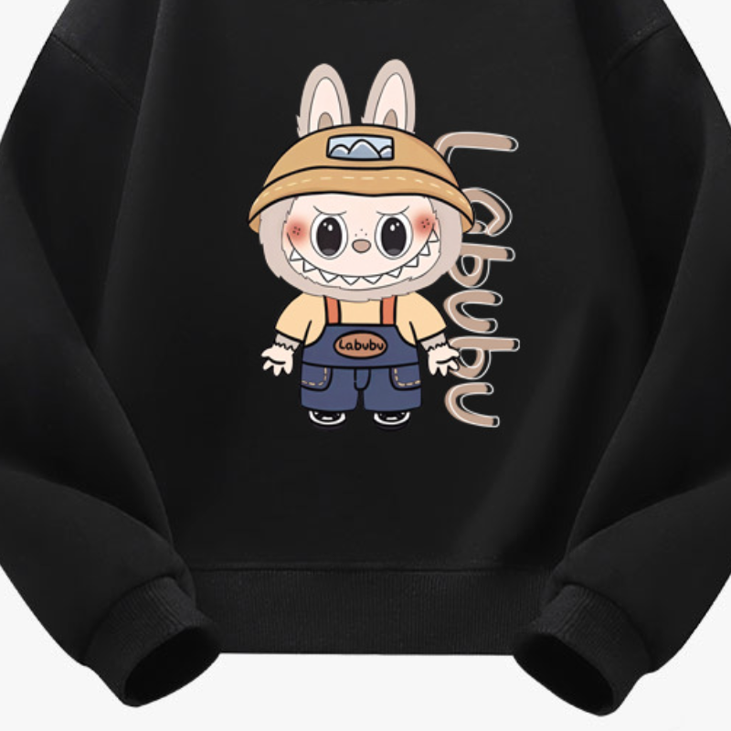 LABUBU pure cotton children's round neck long sleeve top soft and comfortable spring and autumn pattern printed design non-toxic fabric children&