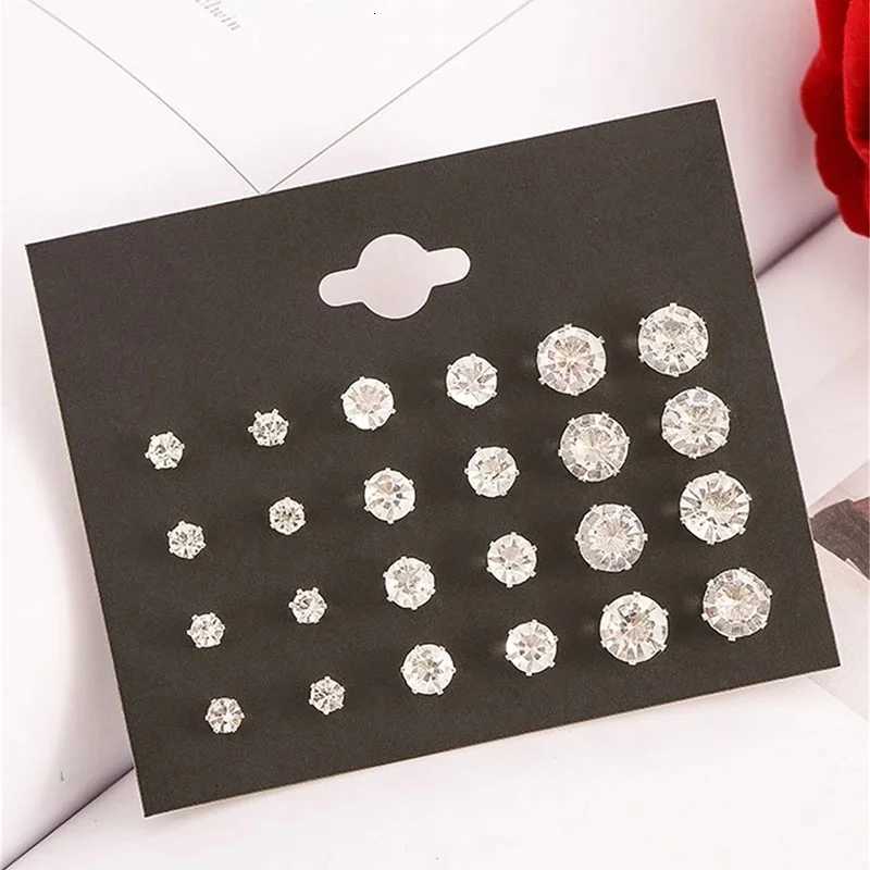 12 Pairs/Pack White Shiny Wedding Stud Earrings Set for Women Men Crystal Earrings Jewelry Accessories Gifts XJ250718