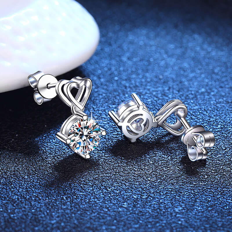 Korean Style S Pure Sier Classic Heart 1 Carat D Color Moissanite Earrings 0e8