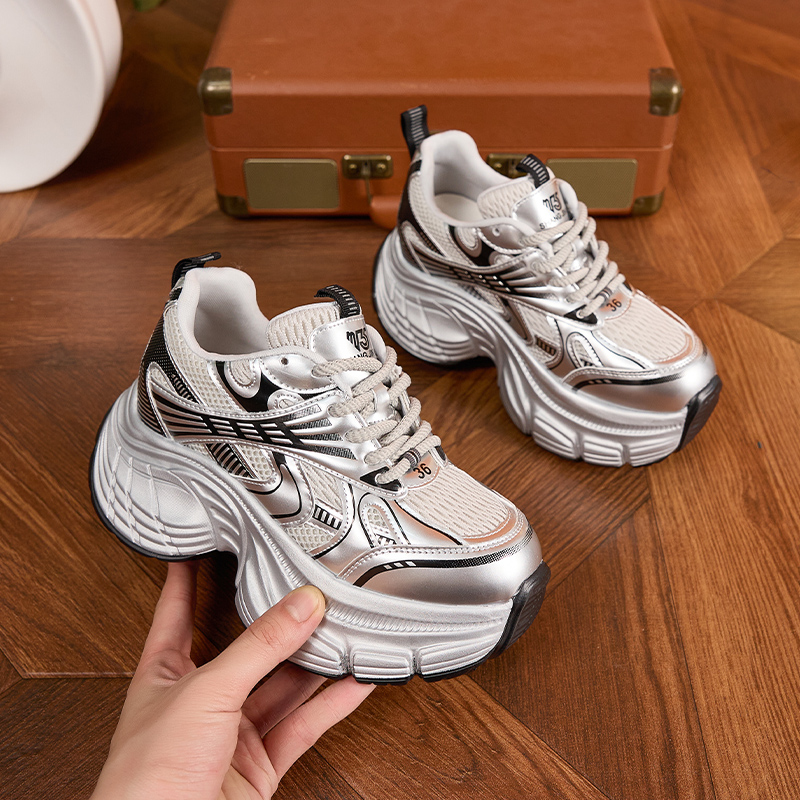 Dad Shoes Women 2025 Spring/Summer New Style Fashion Mesh Shoes Casual Sports Shoes Versatile Thick Bottom High-Heel Women's Shoes