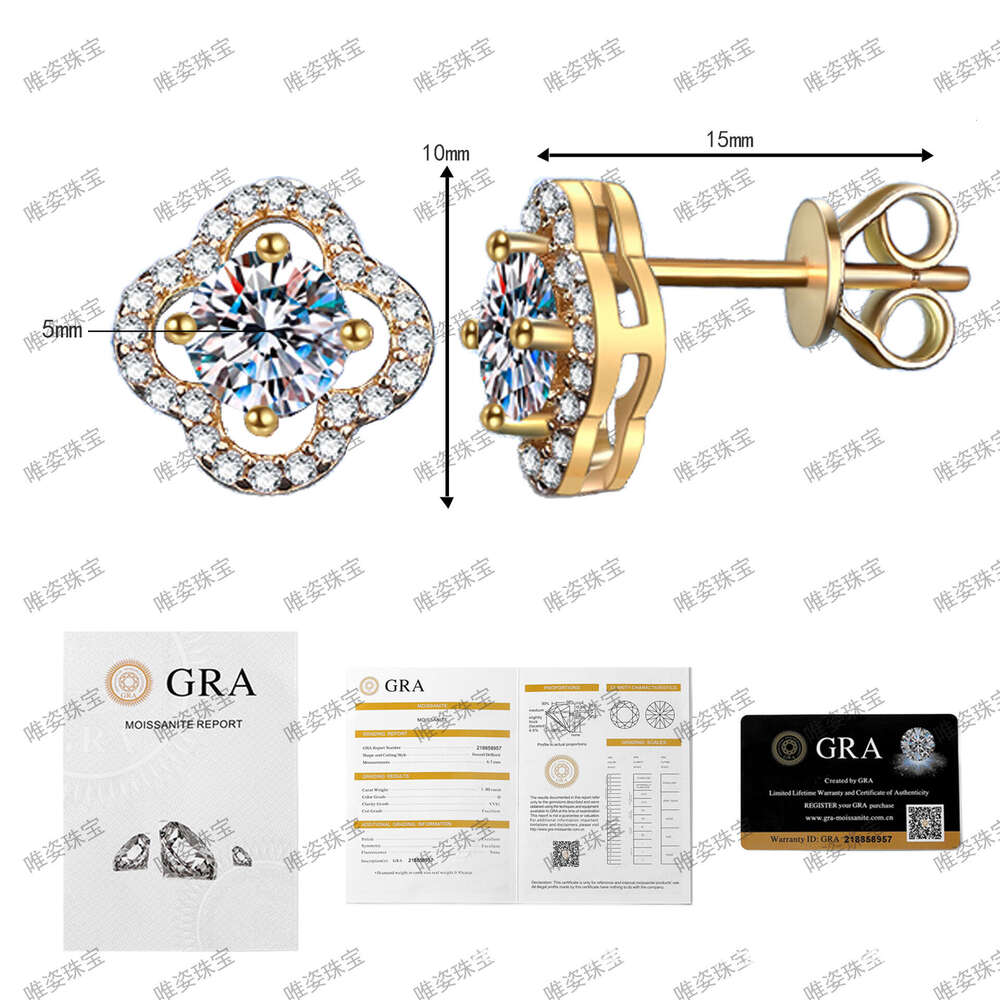 S Pure Sier for Women, Exquisite Light Four-Leaf Clover Earrings, D Color 50 Carat Moissanite Earrings 4dc