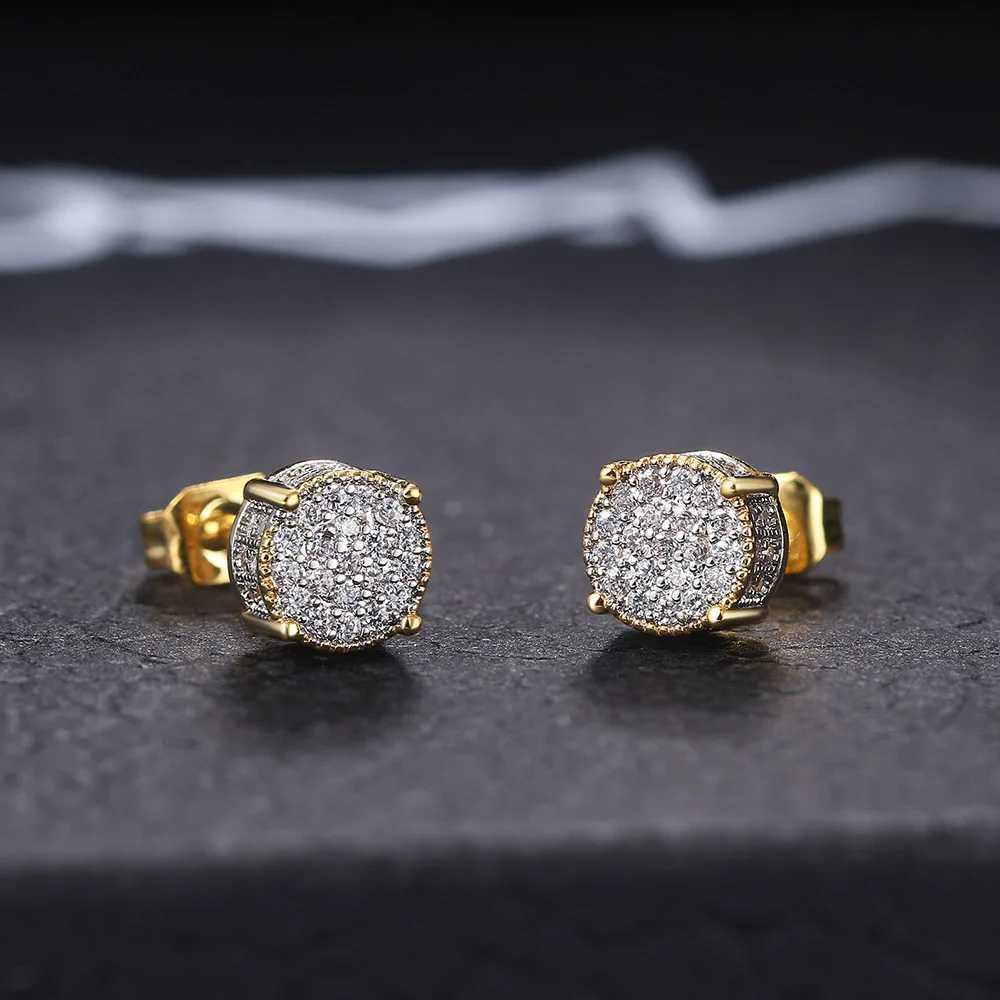 Rock Hip Hop Iced Out Stud Earring for Men Male Inlaid AAA+CZ Zircon Gold Color Piercing Ear Accessories Hiphop Trend Jewelry XJ250718