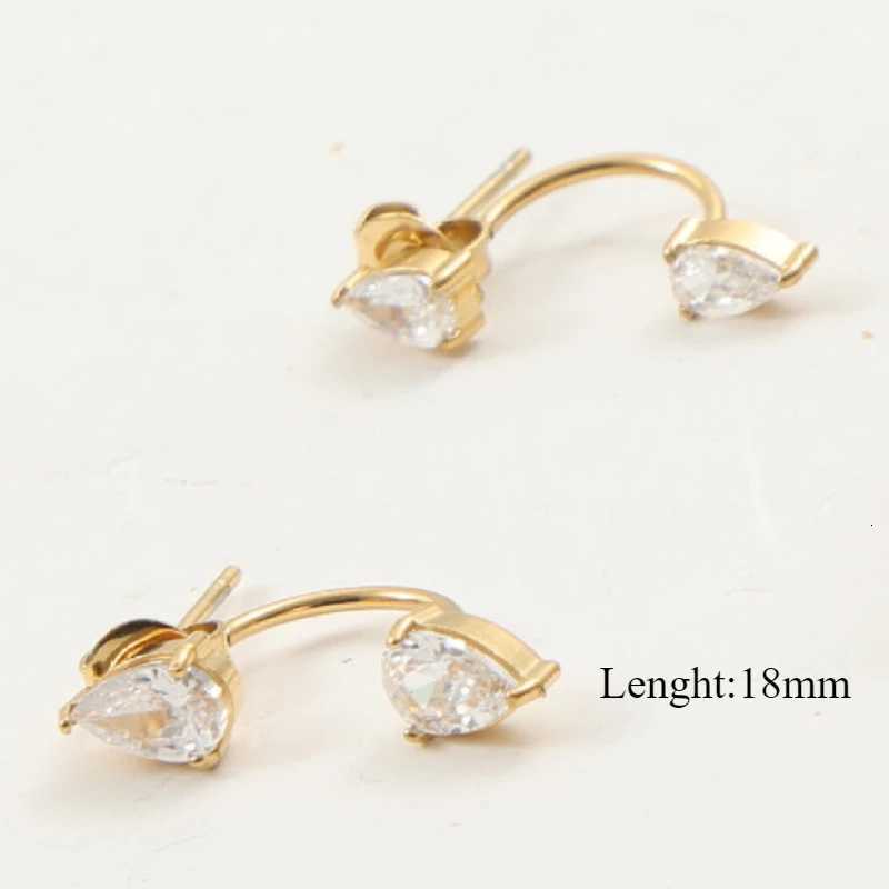 Front and Back Ear Waterdrop Zircon C-shaped Earrings for Women Stainless Steel Earrings XJ250718