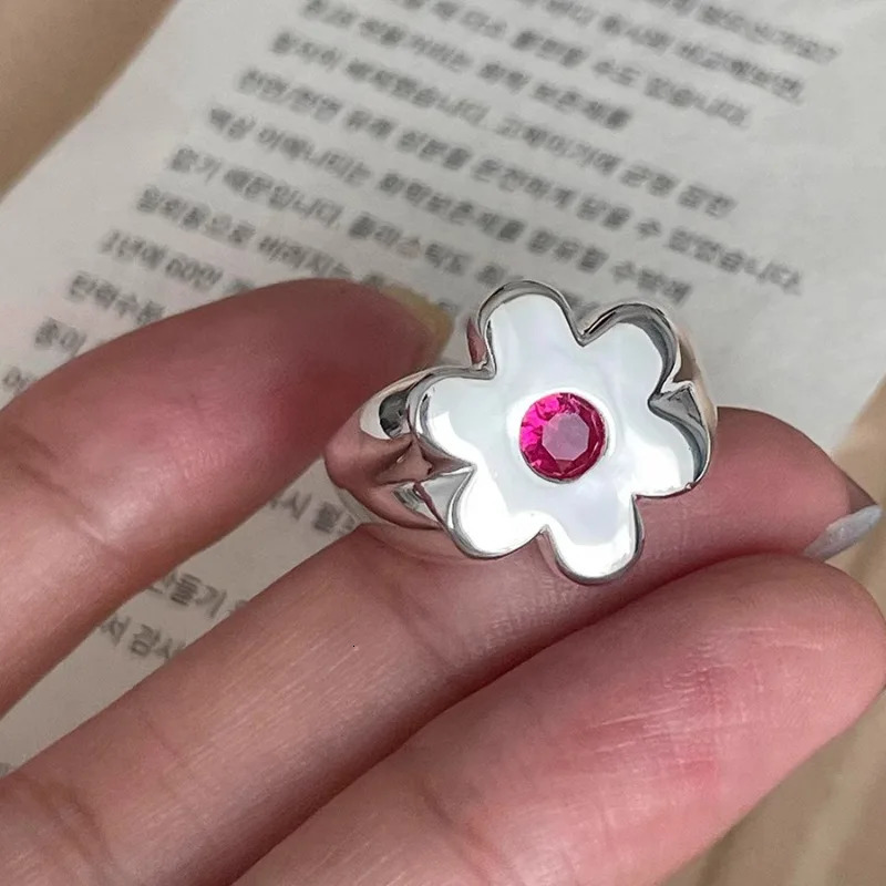 Minimalist Silver Color Flower Open Rings for Women Couples Fashion Metal Double Layer Chain Tassel Geometric Ring Jewelry 250716