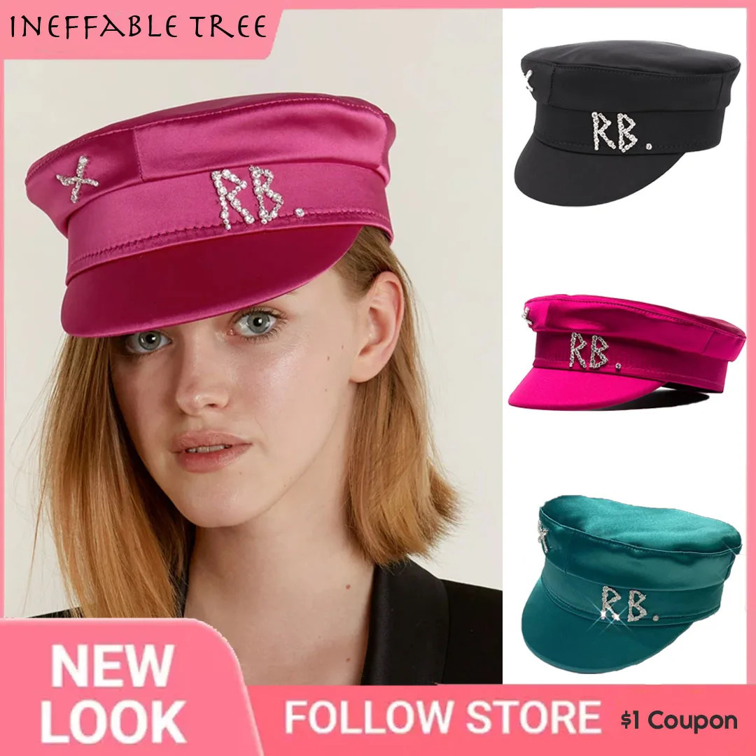 Spring Summer Octagonal Hats for Women Two-colored sboy Cap Crystal-Embellished Satin Baker Boy Cap Bonnet 250717