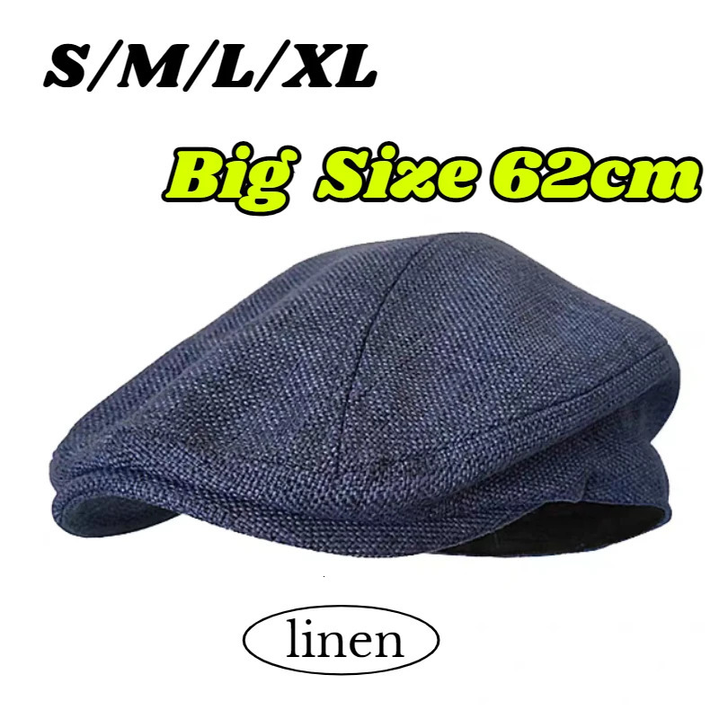 Big Size 62cm Summer Linen Beret for Men Breathable sboy Hat Vintage Forward Hat Female Painter Hat Casual Flat Caps S/M/L/XL 250712