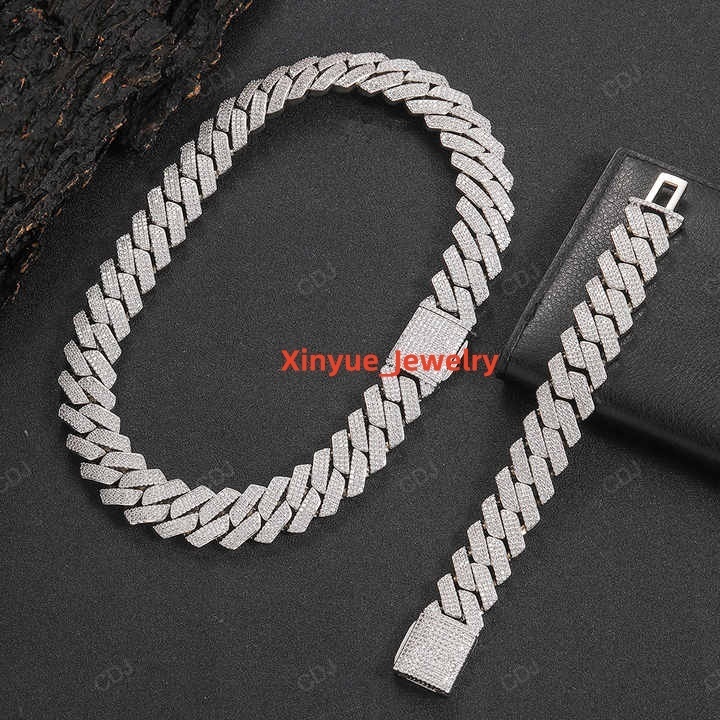 Factory Hot Selling Hip Hop Necklaces 20 MM 22 inch 3 row Moissanite Diamond Iced Out Link Cuban Chain for Men Women