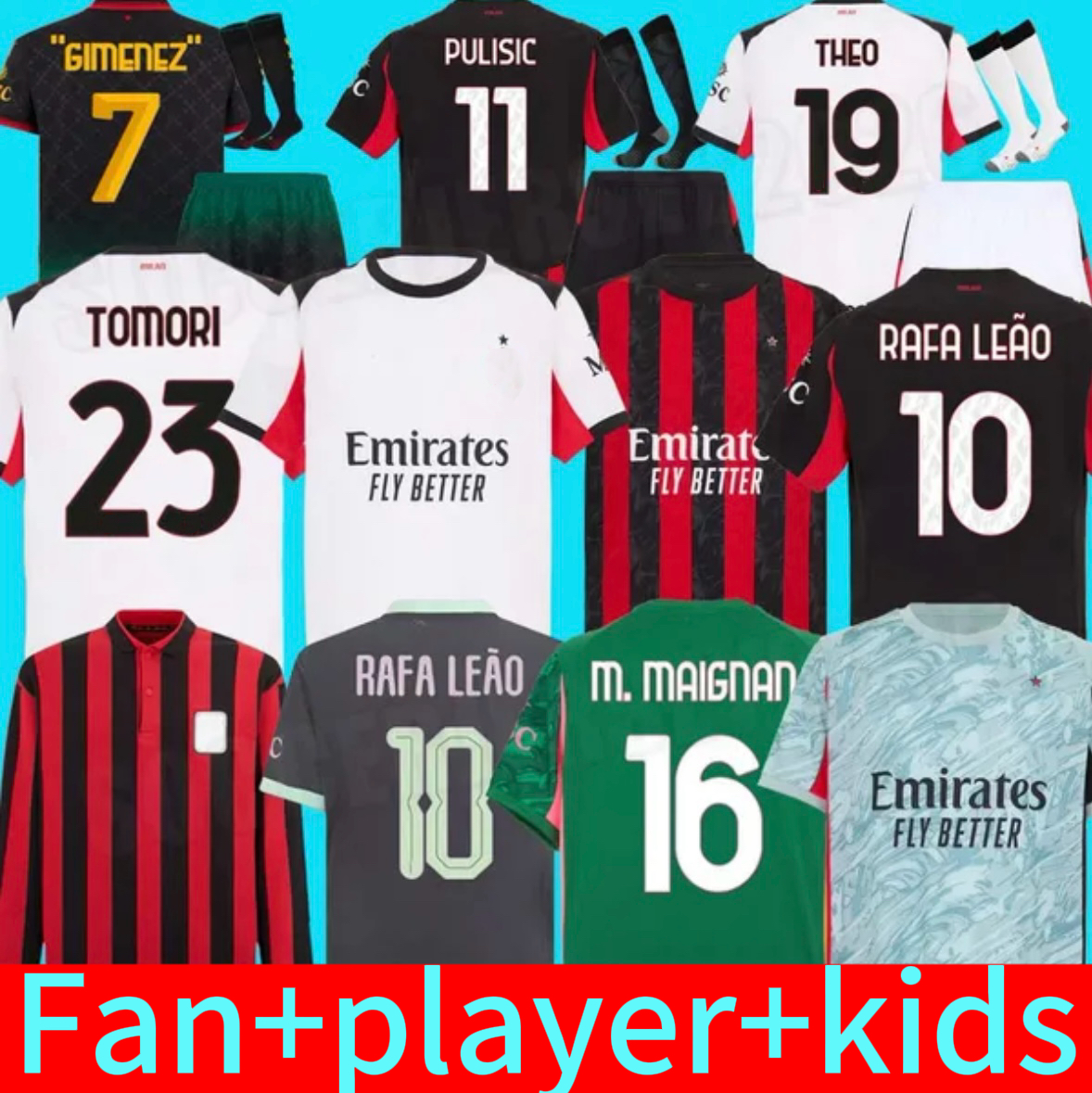 25 26 Black white Milan Jerseys 24 25 26 home away THEO PULISIC REIJNDERS TOMORI RAFA LEAO Football shirts uniform fans 125th BONDO JOAO FELIX GIMENEZ fourth