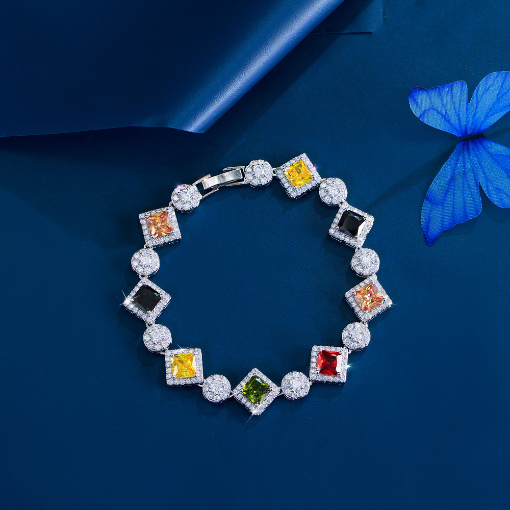 2025 Choucong Wedding Bracelets Jewelry White Gold Fill Multi Color Princess 5A Cubic Zircon CZ Dia Gemstones Party Eternity Women Bridal Bangle Gift