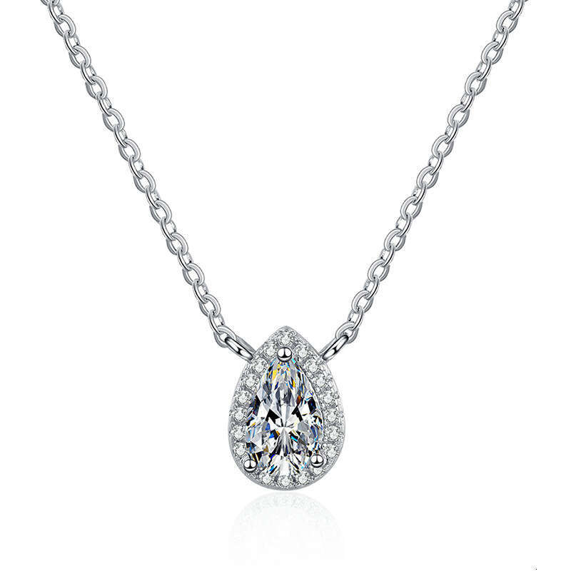 S Sterling Sier Pendant for Women Platinum Plated Simple Micro Paved Water Drop Pear Shape D Color Moissanite Necklace dfe