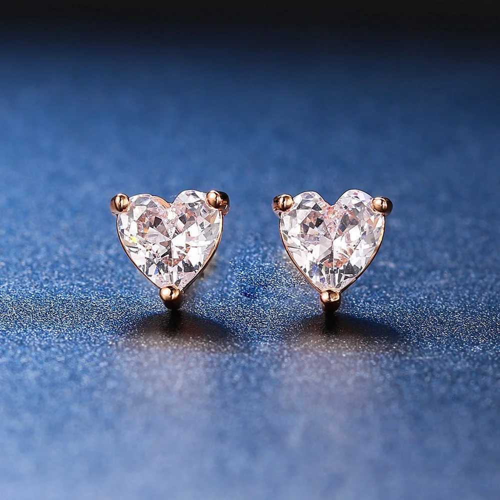 7000 Love Heart Stud Earrings For Women Korean Style Zircon Rose Gold Color Stud Ear Ring Accessories Jewelry Gift E342 XJ250718