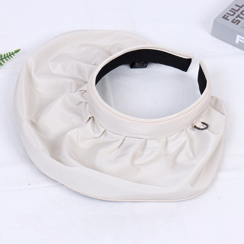 Black rubber shell hat, women's headband hat, solid color, versatile, large eave sun protection, empty top hat, foldable sun protection hat, brea