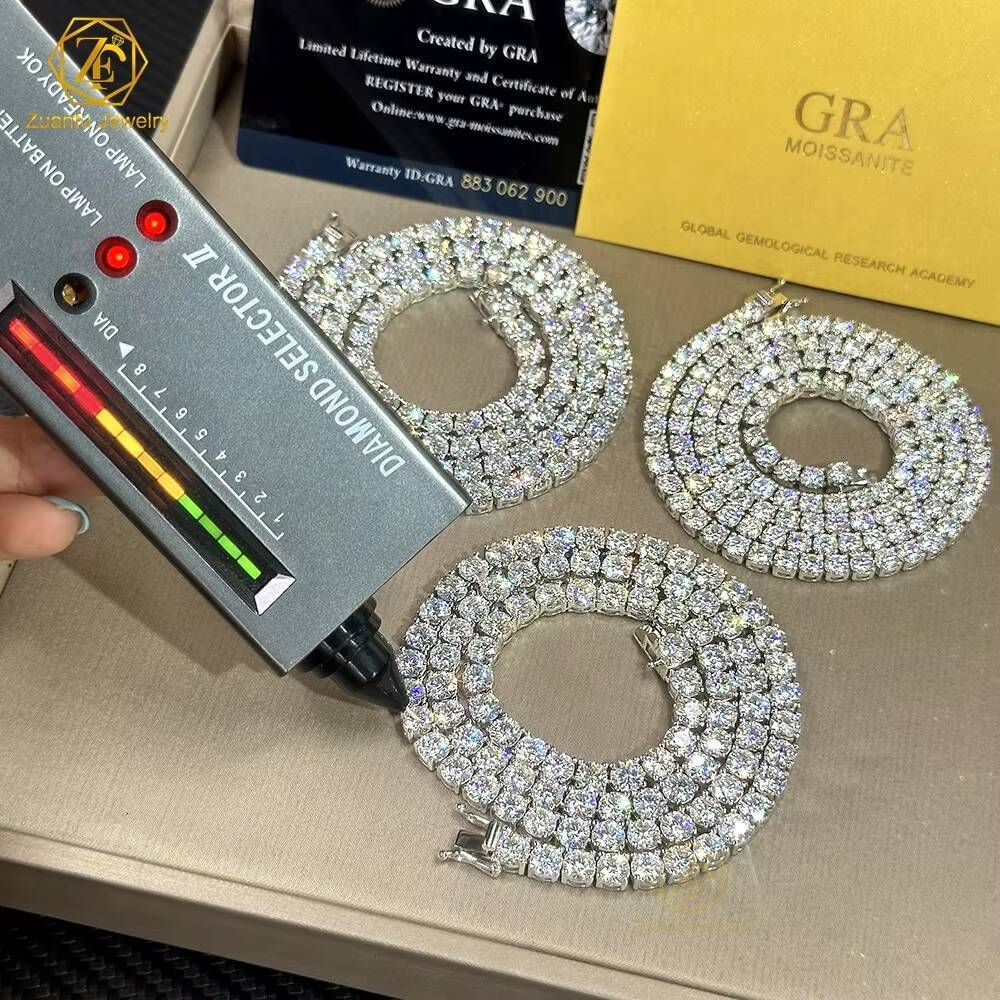 In Stock 925 Silver Moissanite Cluster Tennis Chain 2mm-6.5mm Diamond with Gold Plating Elegant Moissanite Necklaces