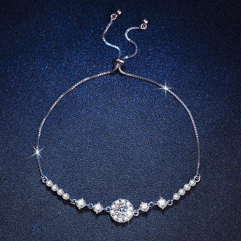 S Pure Sier New Round Bag Korean and Japanese High-end Feel 50 Points Moissanite Bracelet Adjustable 0a2