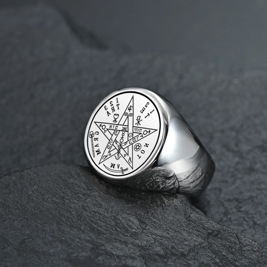 1 Tetragrammaton Hebrew Pentagram Rings Stainless Steel Pentacle Ring for Men Witchcraft Power Protection Amulet Jewely 250717
