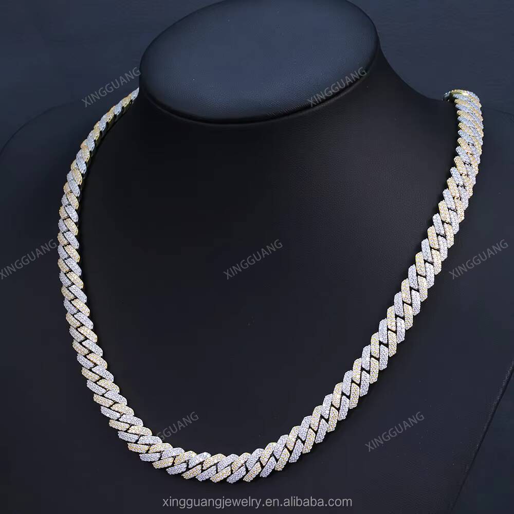 8-14 mm Wide 2 Rows Iced Out Fine Jewelry Hiphop Necklace Bracelet VVS Moissanite Silver Cuban Link Chain for Hiphop Men