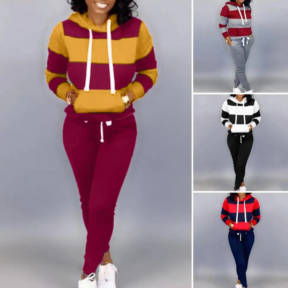 Trendy Two Pieces Set Ankle-banded Women Autumn Tracksuit Elastic Waist Pullover Women Hoodie Pants Set for Home 250714